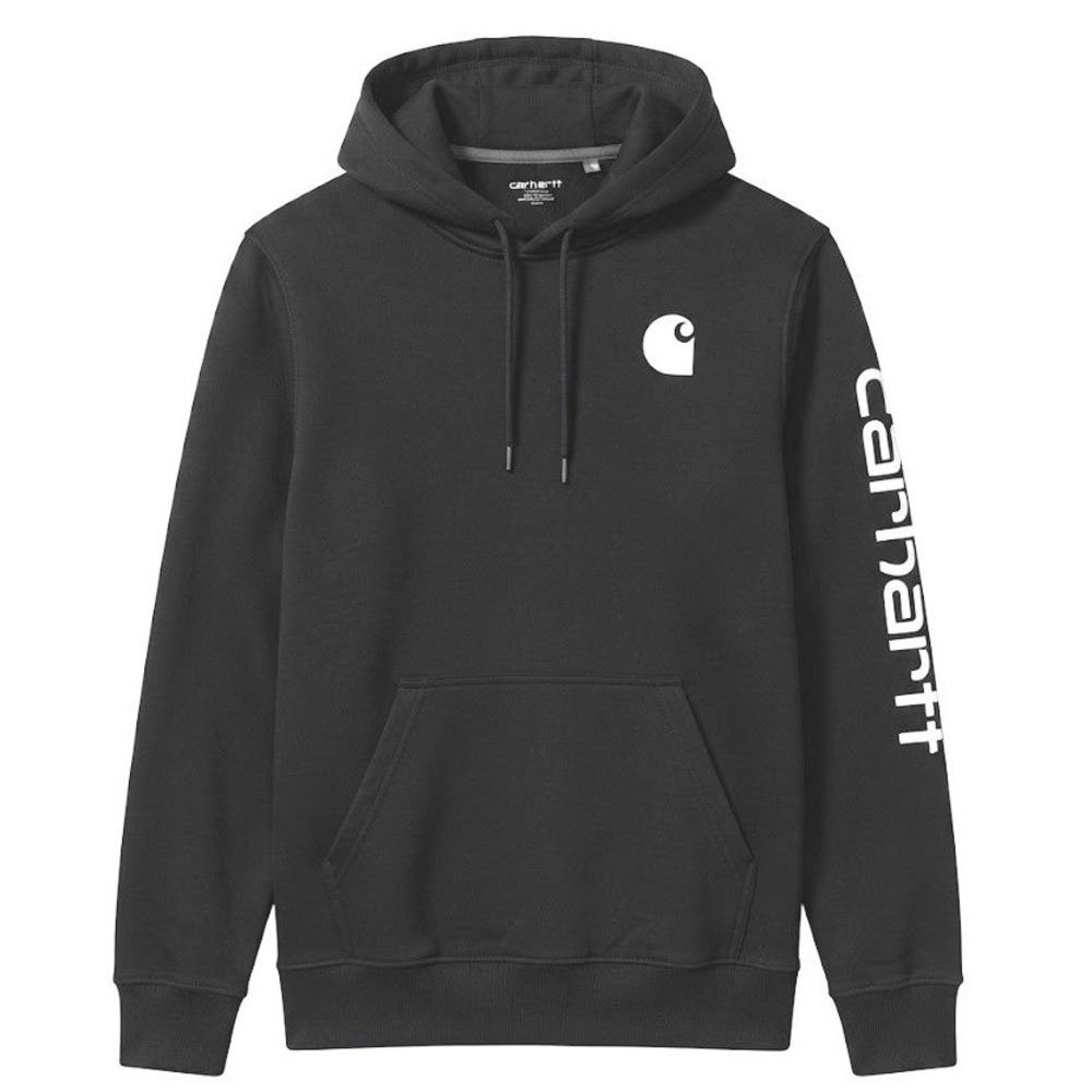 Carhartt Women's Relaxed Fit Black Pullover Hoodie Sleeve Logo Size L 12/14
